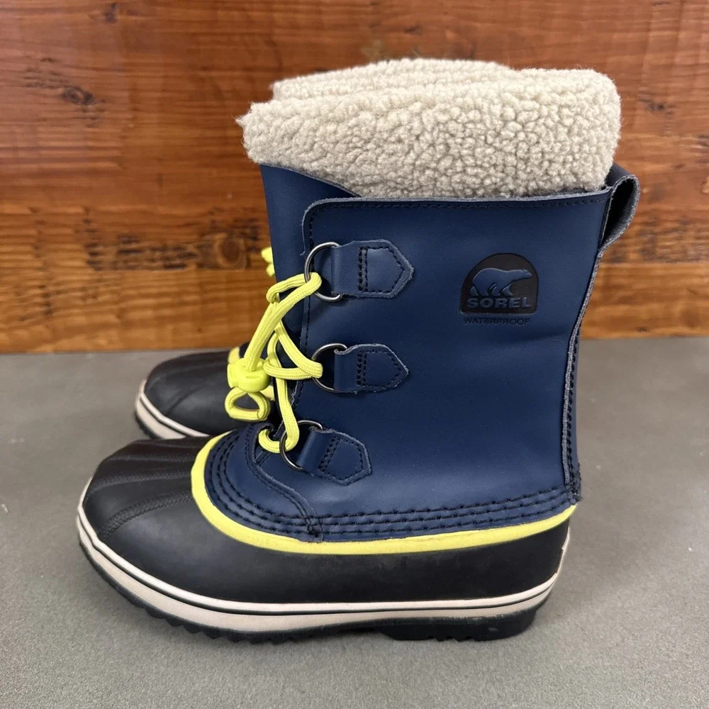 Sorel Snow Boots Boys Size 4 Blue Waterproof Insulated Lined Winter